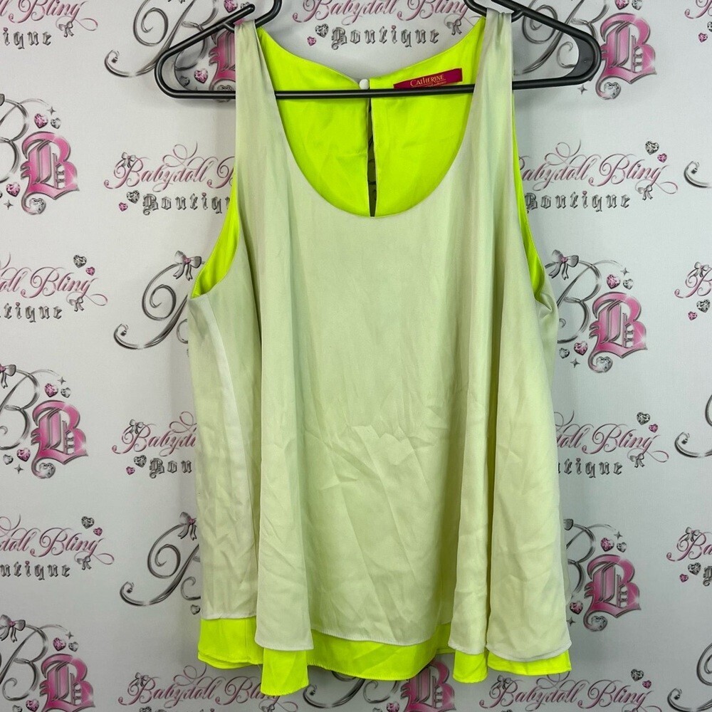 Catherine Malandrino shirt blouse dual color Neon Yellow and Cream Tank Top